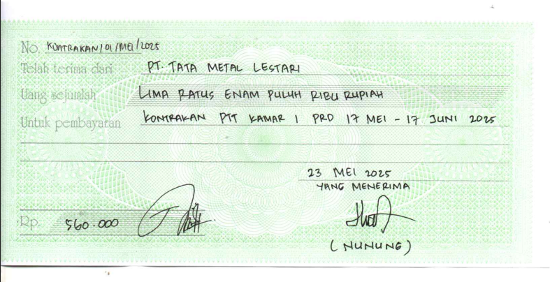 TML - Penyediaan Kontrakan Tukang Kamar 1 Oleh Bu Nunung Periode  17 Mei - 17 Juni 2025